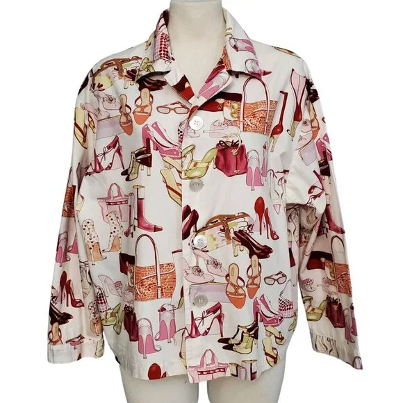 The Cat's Pajamas Novelty Print Top Shoes & Handbags Motif 100% Cotton Size S - Picture 1 of 12